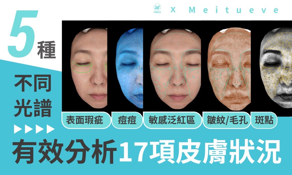 肌膚檢測儀5種不同光譜，從表皮到真皮分析皮膚問題