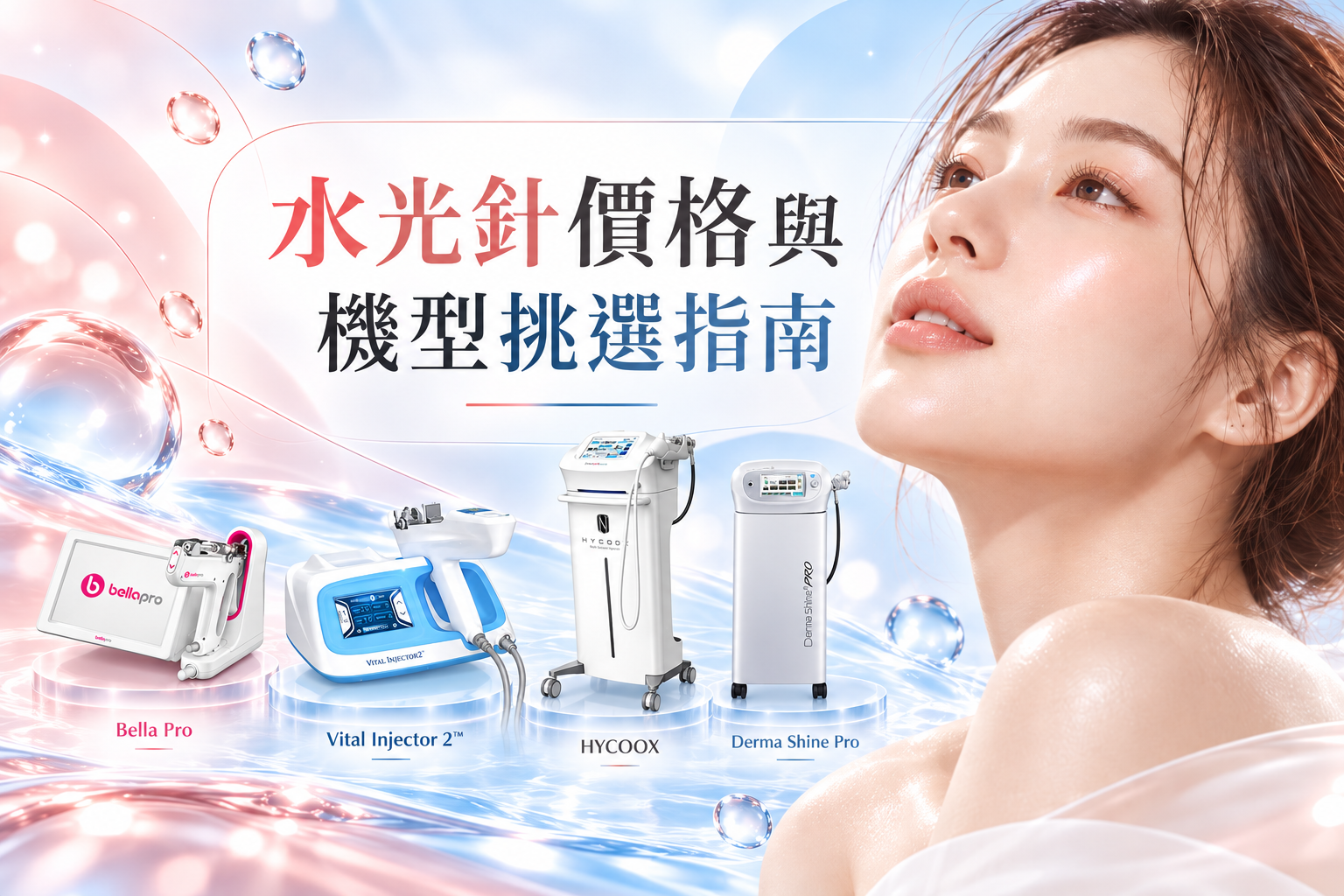 水光針價格與機型挑選指南，Bella Pro、Vital Injector、HYCOOX海庫斯及Dermashine德瑪莎四大水光針儀器比較